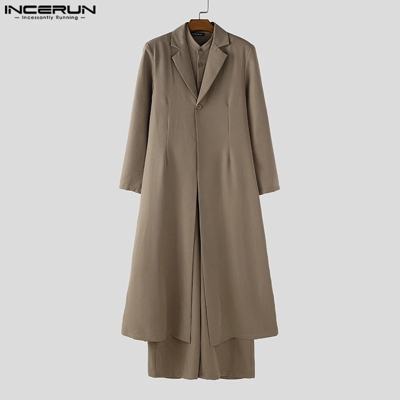 INCERUN Männer Sets Solide Revers Langarm Blazer & Overalls Hosen Zwei Stücke Sets Streetwear Lose Mode Lässig männer Anzüge