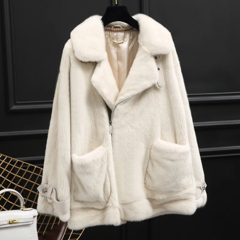 

coat Real natural Mink fur overall jacket short 2023 women's clothing outerwear jacket coats winter new suit collar locomotive