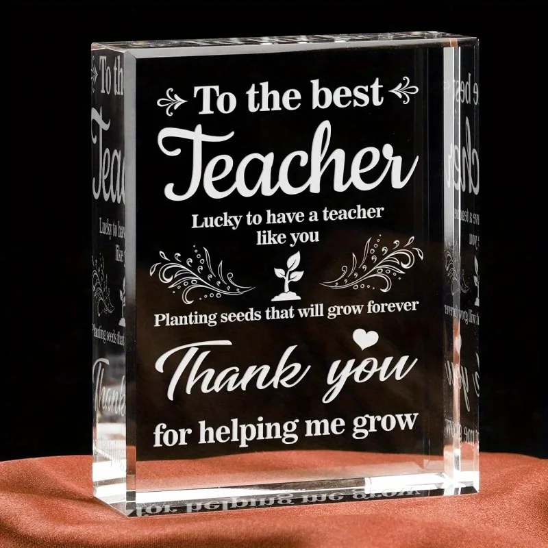 Engraved Crystal Plaque: Teacher Appreciation Centerpiece Gift - Ideal Thank You Present for Him/Her Educators