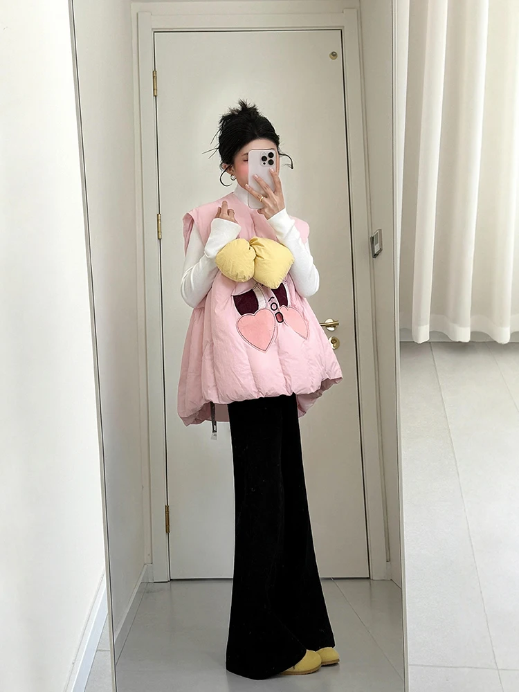 

Зимний комплект одежды больших размеров: хлопковый жилет, футболка, расклешенные брюки, базовый слой, теплый, свободный крой, в корейском стиле