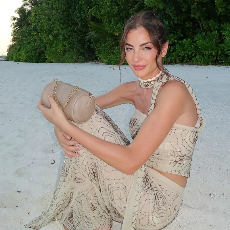 مطرز تنورة دعوى المرأة سليم الترتر الرسن المحاصيل الأعلى مرونة الخصر التنانير الطويلة 2 قطعة مجموعة 2025 الصيف شاطئ حفلة سيدة وتتسابق #3