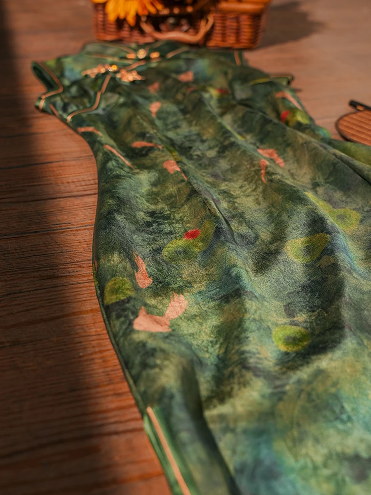 

Легкое летнее модное платье-ципао Svel Revised Qipao SuCheng Diary Sle с узором из карпов и лотосов для девочек-подростков