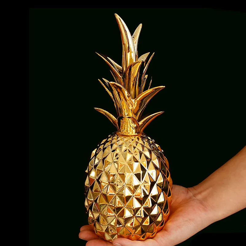 Nordic Light Luxury Ceramic Pineapple Gold Figurines Modern Fruit Statue Decoration Accessories Living Room Interior House Decor