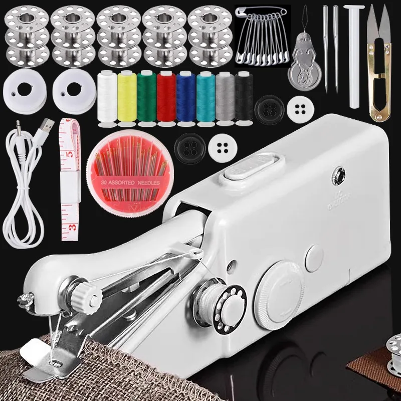 

Portable Mini Electric Sewing Machine Handheld Bobbin Needlework Handwork Home Travel Sewing Accessories Complete Set of Tools