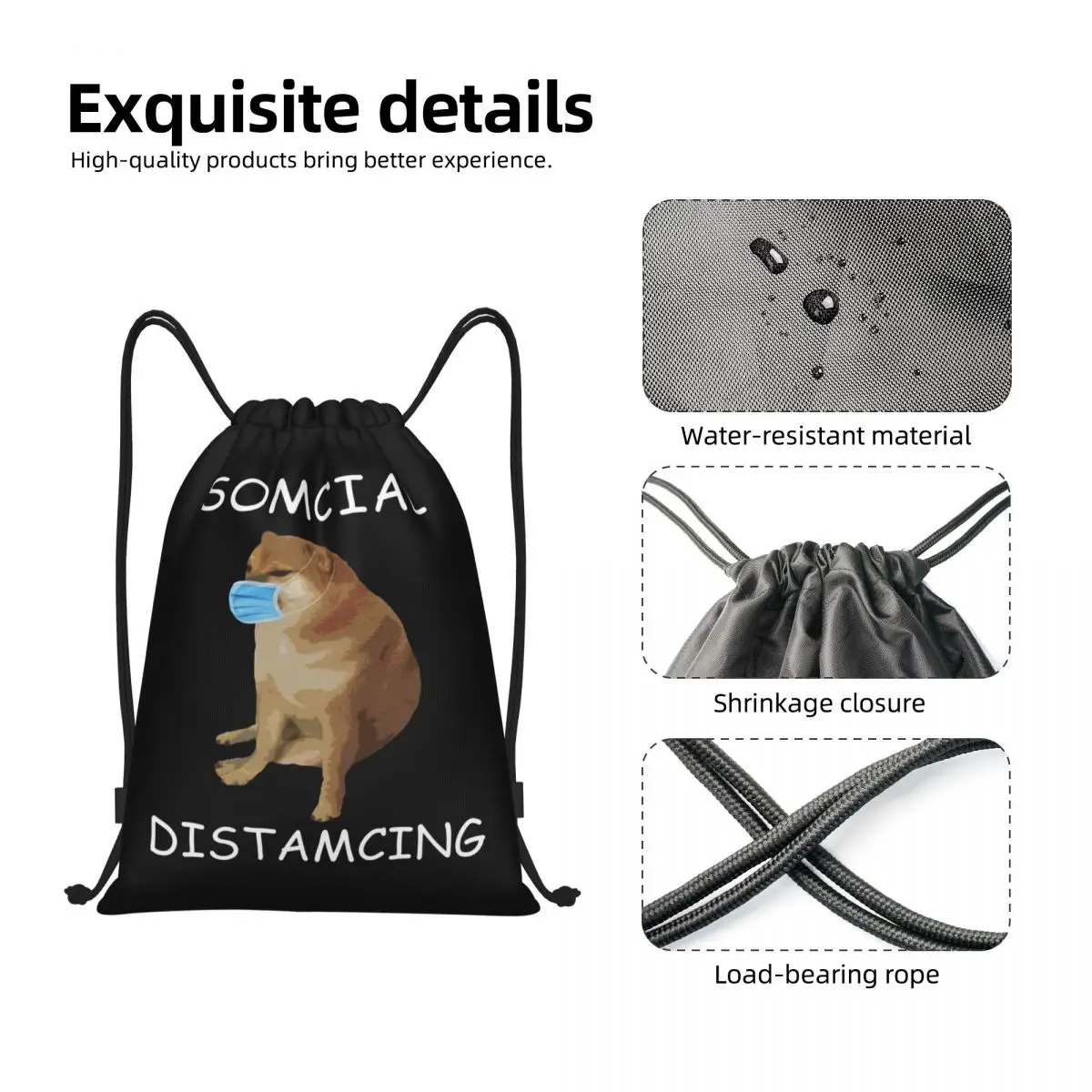 Somcial Distamcing Cheems borsa con coulisse per cani per lo Shopping zaini da Yoga donna uomo Funny Shiba Inu Dank Meme Sports Gym Sackpack