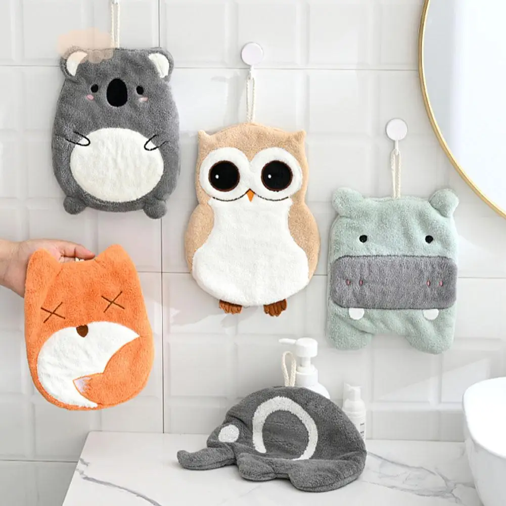 Cartoon Animal Coral Velvet Hand Towel Kitchen Bathroom With Water Towel Quick-drying Type Super Hanging Hand Cloths Absorp R7q9