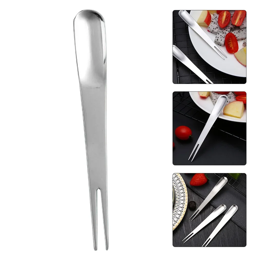 1pc Stainless Steel Fruit Cake Fork Ice Cream Spoon Multifunction 12x1cm Fork Spoon 2-in-1 For Quiches Brownies Tableware