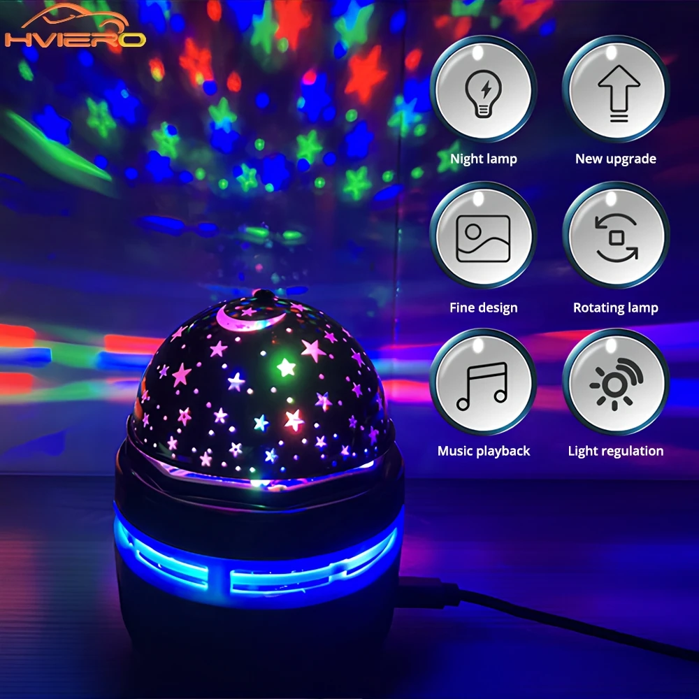 1Pcs USB Car led Starry Night Light Projector DJ RGB Roof decoration Rotates Automatically Holiday Party Karaoke Atmosphere Lamp