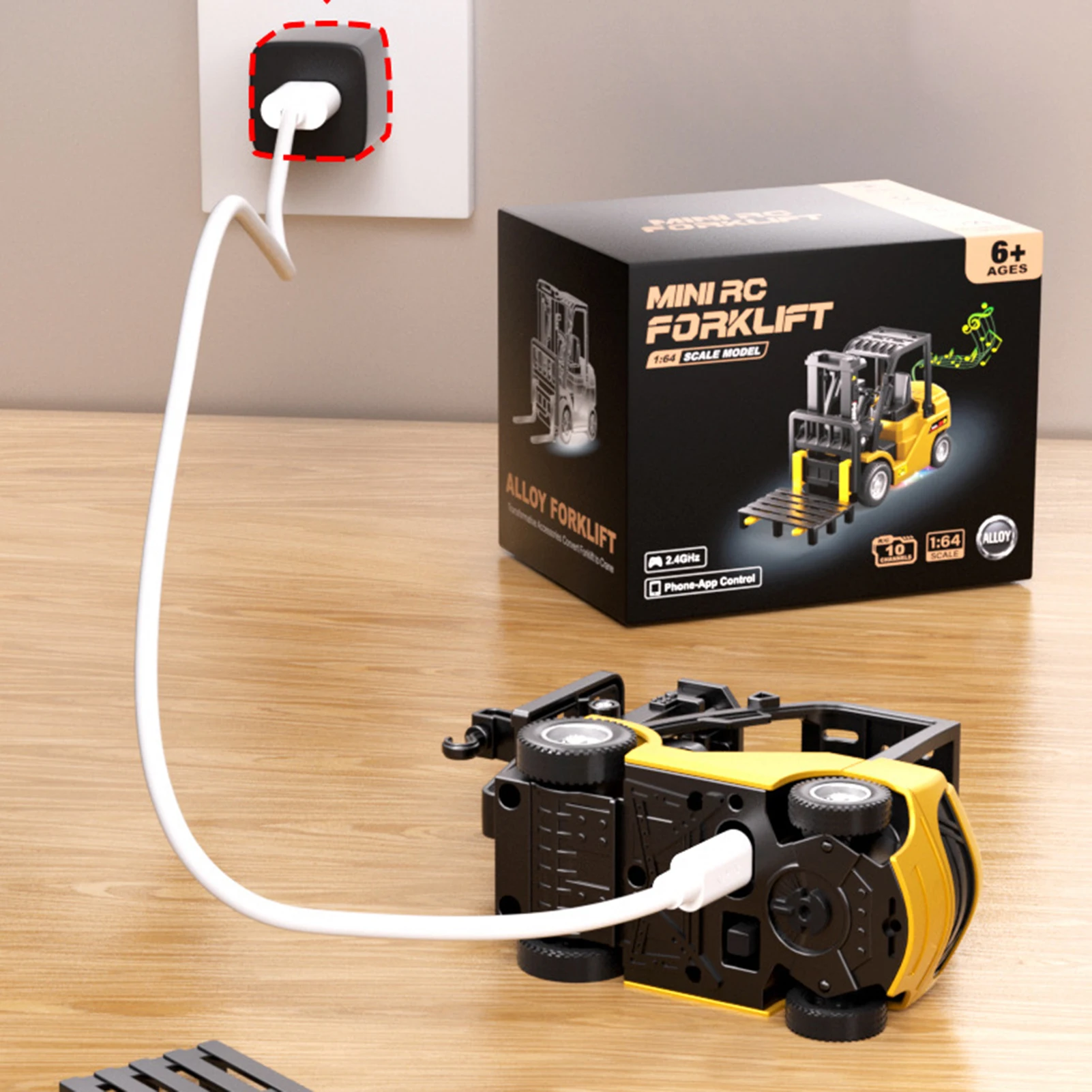 1:64 Forklift Remote Control Toy with Pallet Support APP Control and Light Sound Simulation Mini Alloy Engineering Vehicle