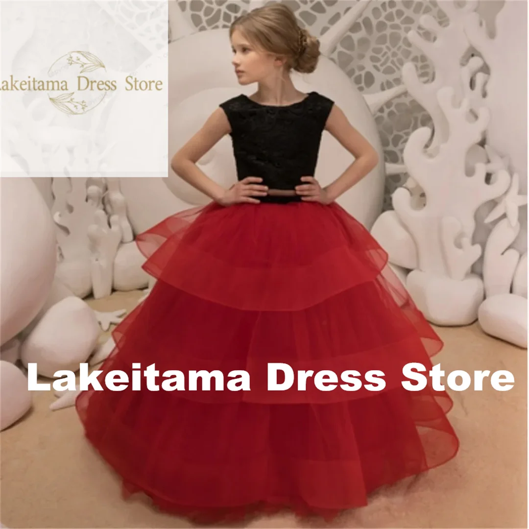 

Customization Red Layering Fluffy Tulle Sparkle Flower Girl Dress Elegant Wedding Lovely Child Eucharistic Birthday Gift Party E