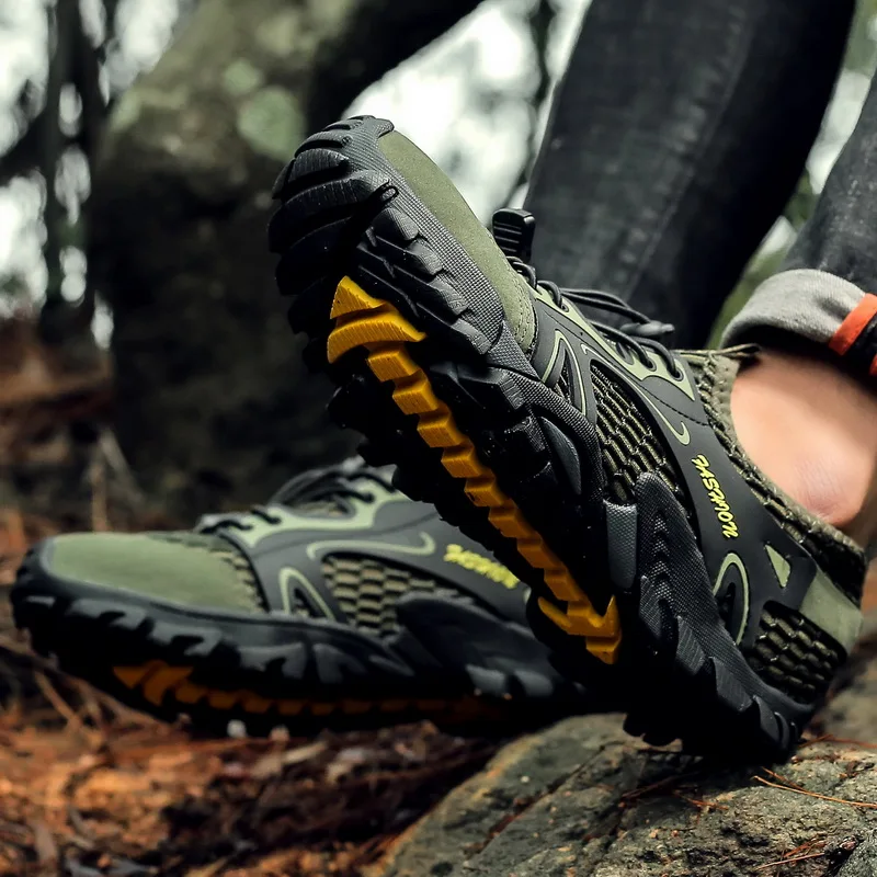 Tênis de praia de malha antiderrapante para homens ao ar livre, sapatos de caminhada, secagem rápida, pesca, mergulho, natação, leve, tamanho