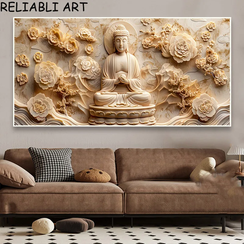 3D Hindu Ancient Religious Buddha Portrait Poster and Print Canvas Painting Wall Art Picture for Living Room Home Decor No Frame