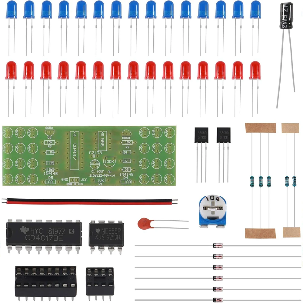 LED Flashing Lights Practice Board NE555 CD4017 IC Kits Red Blue Dual-Color DIY Kit Strobe Electronic Suit