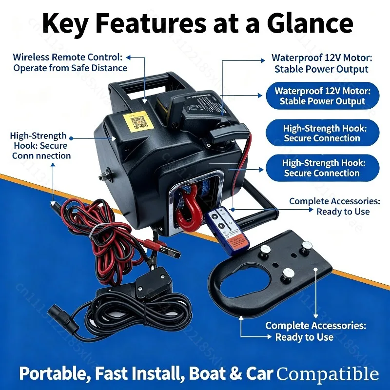 12V Electric Winch 5000-6500 LBS Portable Towing Equipment For Off-Road Vehicle Marine Self-Driving Travel Use