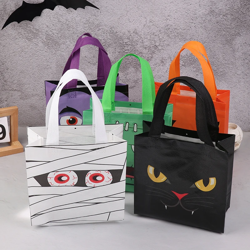 1/5Pcs Halloween Non-Woven Fabric Treat Bags Pumpkin Ghost Bat Mummy Monster Cat Pattern Totes Bag Halloween Party Favors