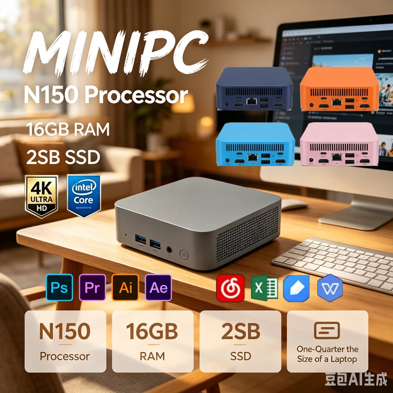 Intel N150 Pocket Mini PC,16GB RAM 2TB NVMe SSD,Win11 WiFi6 BT5.2 4K Compact Desktop for Home Office,Gaming & Content Creation