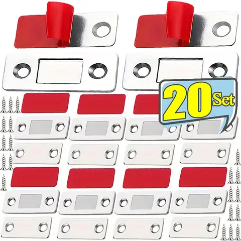 2/40x Metal Cabinet Magnetic Interlockers Magnetic Buckles for Drawer Adhesive Cabinet Latches Closure for Kitchen Wardrobe Door