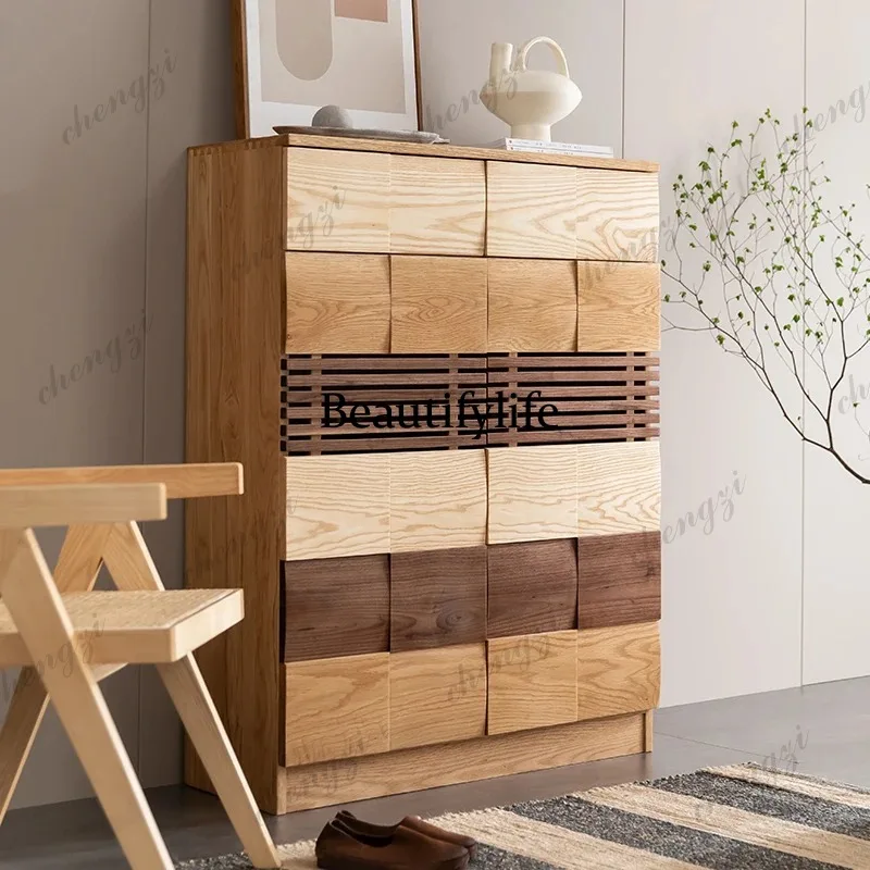 Italian Style Wooden Shoe Cabinet Modern Natural Space Saving Entryway Shoe Rack Organizer Salon