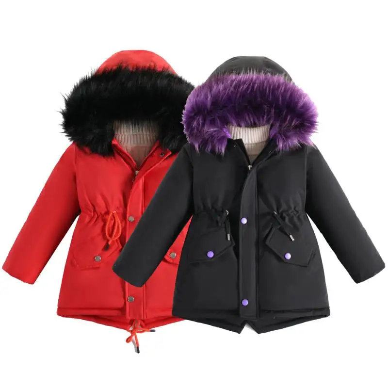 

-30℃ New Children's Winter Coat with Plush Thickened Warm Girls' Hooded Cotton Coat Parker Little Girls' Fashion overcoat3-14Y