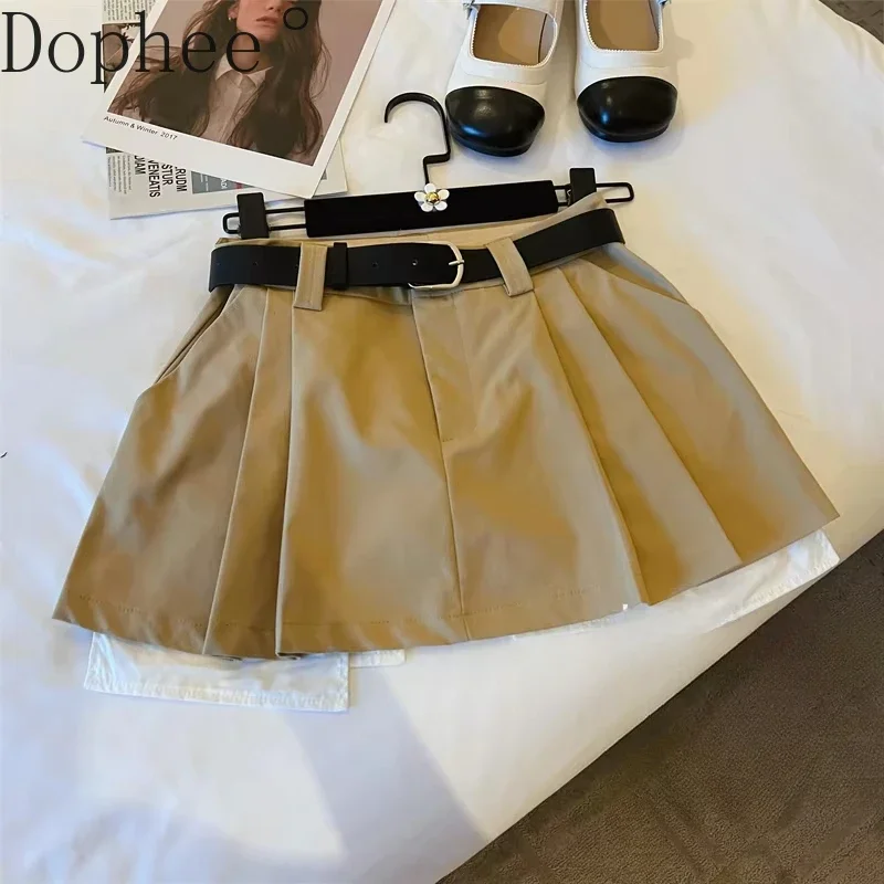 Short A-line Women Pleated Skirts 2025 New Spring All-match High Waist Sexy Spice Girls JK Skirt Elegant Miniskirt with Belt