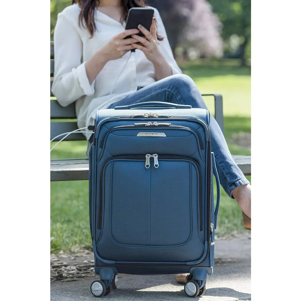 bagagem giratória softside expansível em azul mediterrâneo, bagagem de mão de 20 polegadas