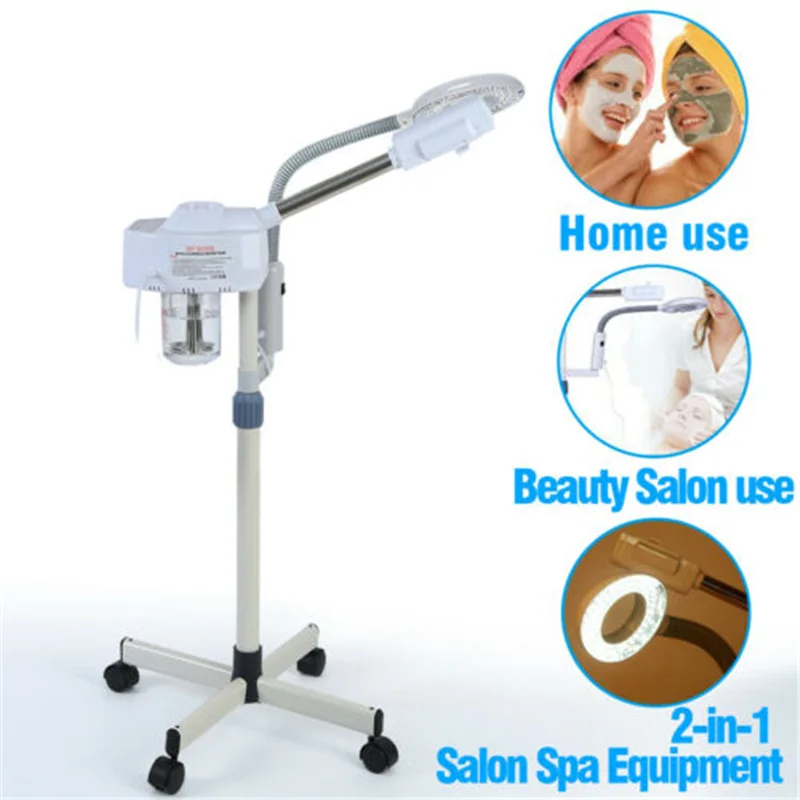 5X Magnifying Lamp Facial Moisturize Whiten Skin Hot Ozone Machine Spa Thermal Spray Floor-mounted Steam With Pulley Face