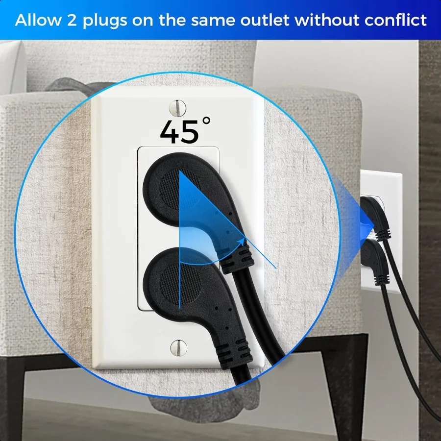 8 بوصة قصيرة سلك تمديد الطاقة 5Pack45Degree الانظار المكونات المسطحة 3 الشق ذكر إلى أنثى الثقيلة التأريض تمديد الطاقة #5