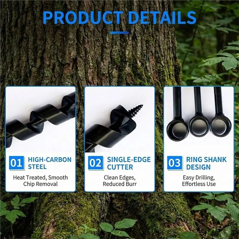 N84R 4Pcs Heavy Duty Steel Wood Auger Drill Kit For Bushcraft