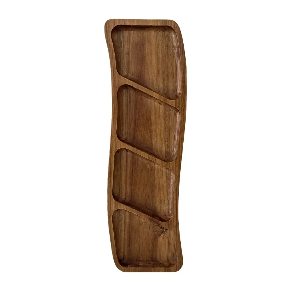 

Curved Design Wooden Snack Tray 3/4 Compartments Decorative Snack Shallow Plate Portable Nut Platter Home Dining