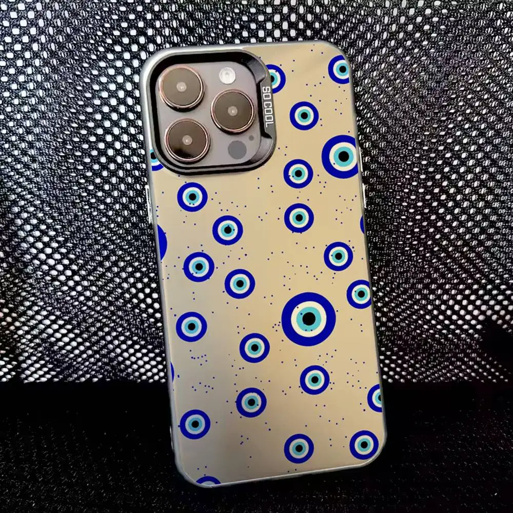 Funda de teléfono Lucky Blue Evil Eye para iPhone 16,15,14,13,12,11,8,7,Pro,Max,Plus,Mini,XS,SE Anti caída negro mate duro