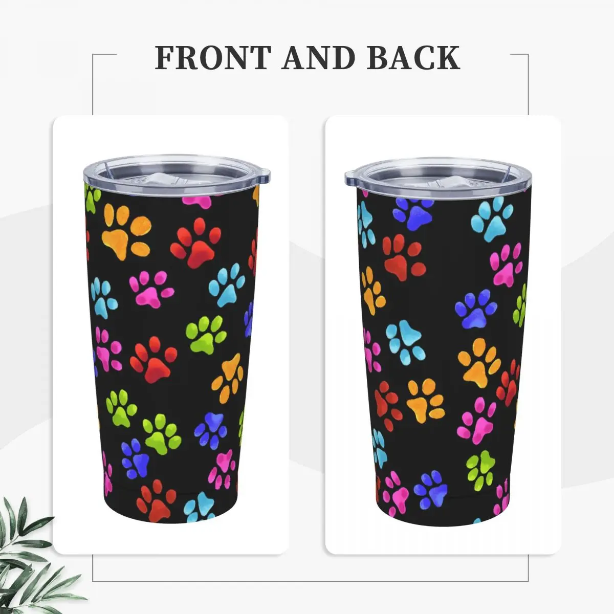 Paw Rainbow Insulated Tumbler with Straws and Lid Dog Cat Stainless Steel Coffee Mug 20 Oz Double Wall Mugs for Hot Cold Drinks