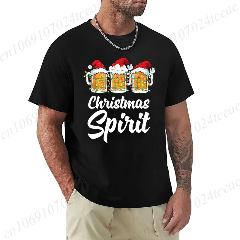 Drinking Squad Xmas Funny Santa Christmas Spirit T-Shirt for Men Clothing Xmas Party Tops Tees Short Sleeve Men's Tee Clothing