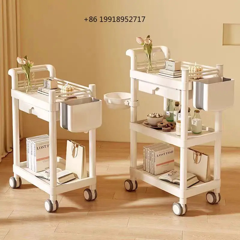 Professional Beauty Salon Cart Trolley Tool Storage Rack Movable Shelf Cupping Machine Stand Small Bubble Equipment JJ358