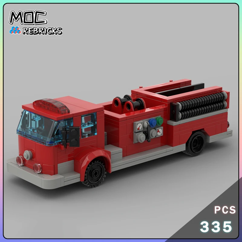 MOC Camion dei pompieri storico con un camion dei pompieri Seagrave a base piatta Kit modello di blocco Assemblaggio fai-da-te Giocattoli per esposizione di mattoni senior Regalo