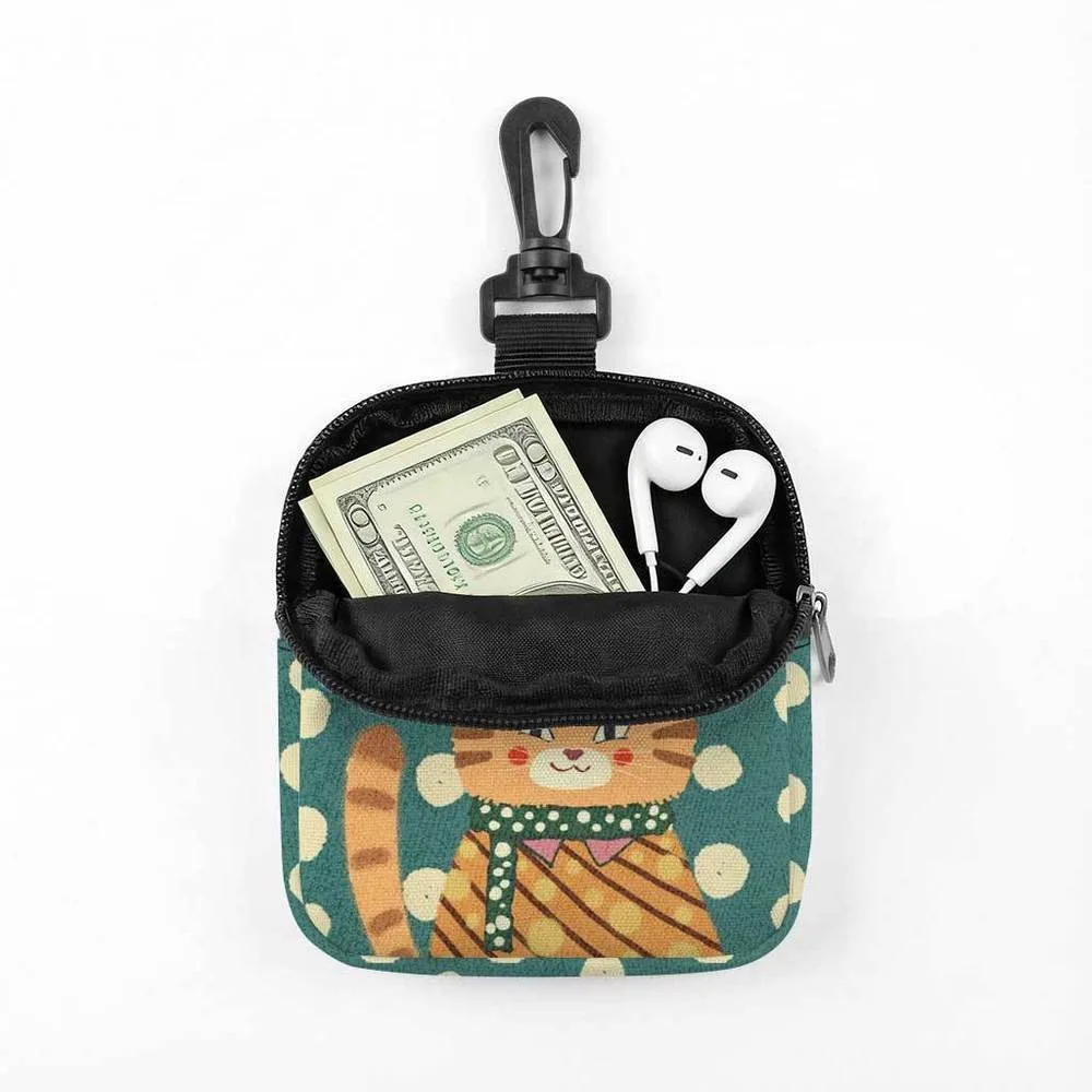 Floral Black Cat Zero Wallet Multifunctional Clip-on Pet Treat Pouch Hands-free Mini Organizer for Snacks Earbuds & Small Items