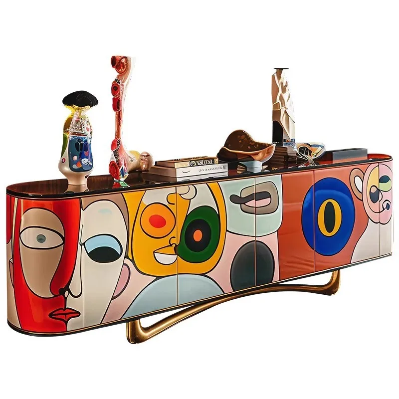 

Design TV cabinet Living room Home high-end audio-visual cabinet Light luxury Pop art painted solid wood floor cabinet