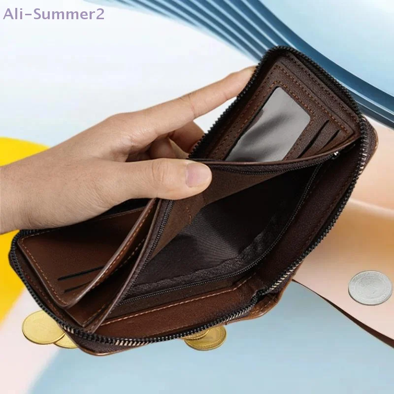 {Summer2} Luxurious Short Zipper Wallets for Men, Classic Design, Coin Pocket, Multi-card Slots, Upscale Purse, Perfect Gift