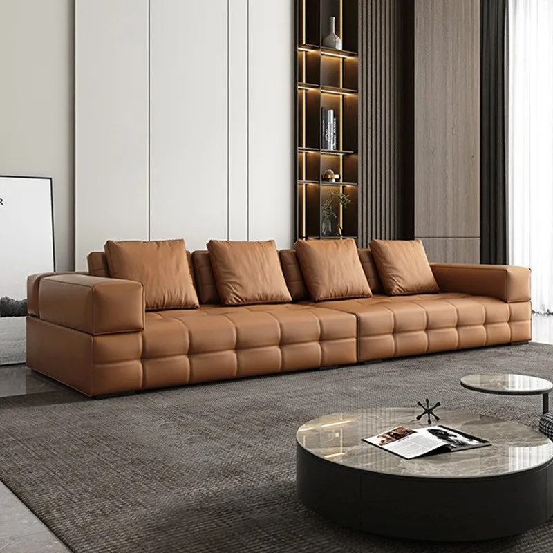 High-end large flat-floor Italian minimalist sofa light luxury villa large apartment living room module combination