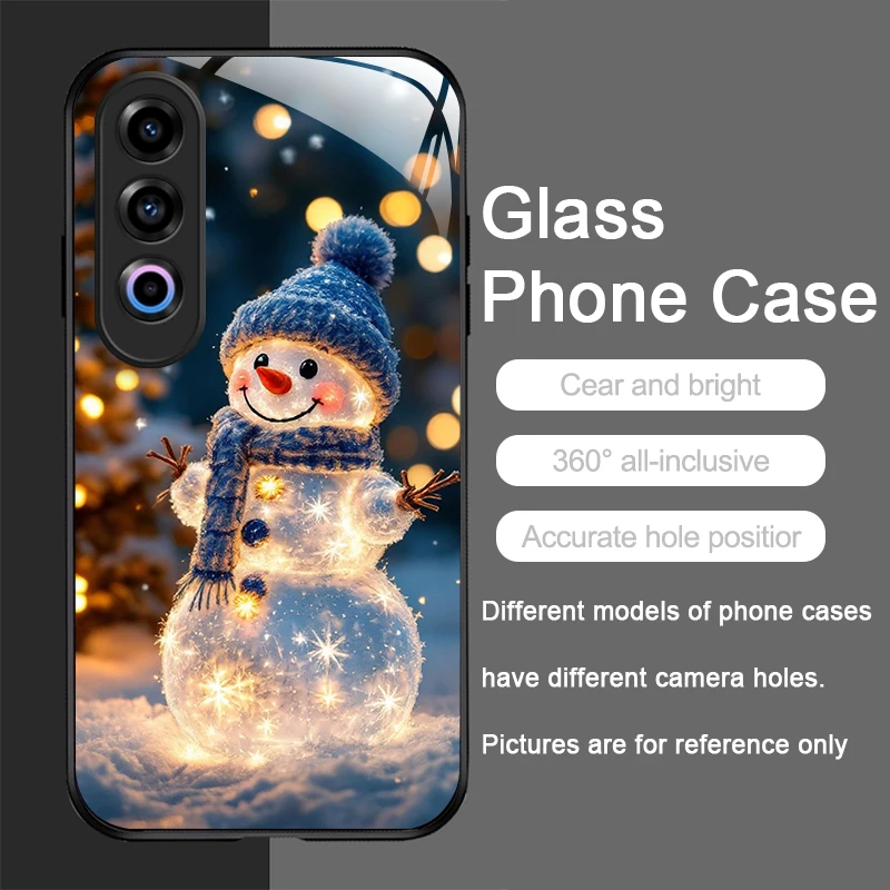 Casing Ponsel Kaca Tempered Pola Manusia Salju Natal Musim Dingin yang Lucu untuk Oneplus 13 R 12 11 10 9 Nord 2T CE 4 3 2 Lite ACE3 Pro Cover