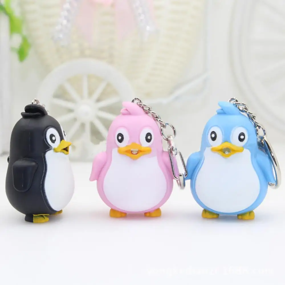 2021 Hot Sell Cute Animal Penguin LED Light with Sound Key Chain Key Ring Torch Xmas Gift