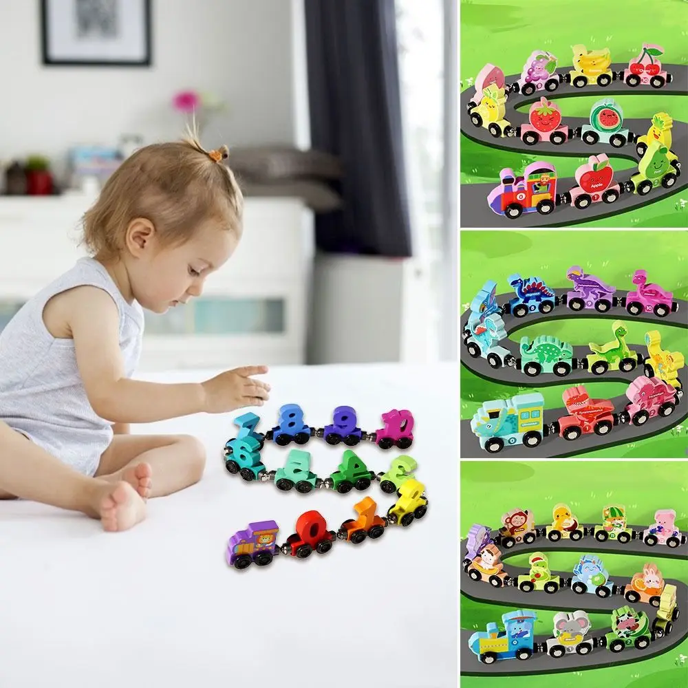 Numéro magnétique coloré Train jouets numéro dinosaure fruits animaux bricolage Train modèle Montessori Cognition en bois