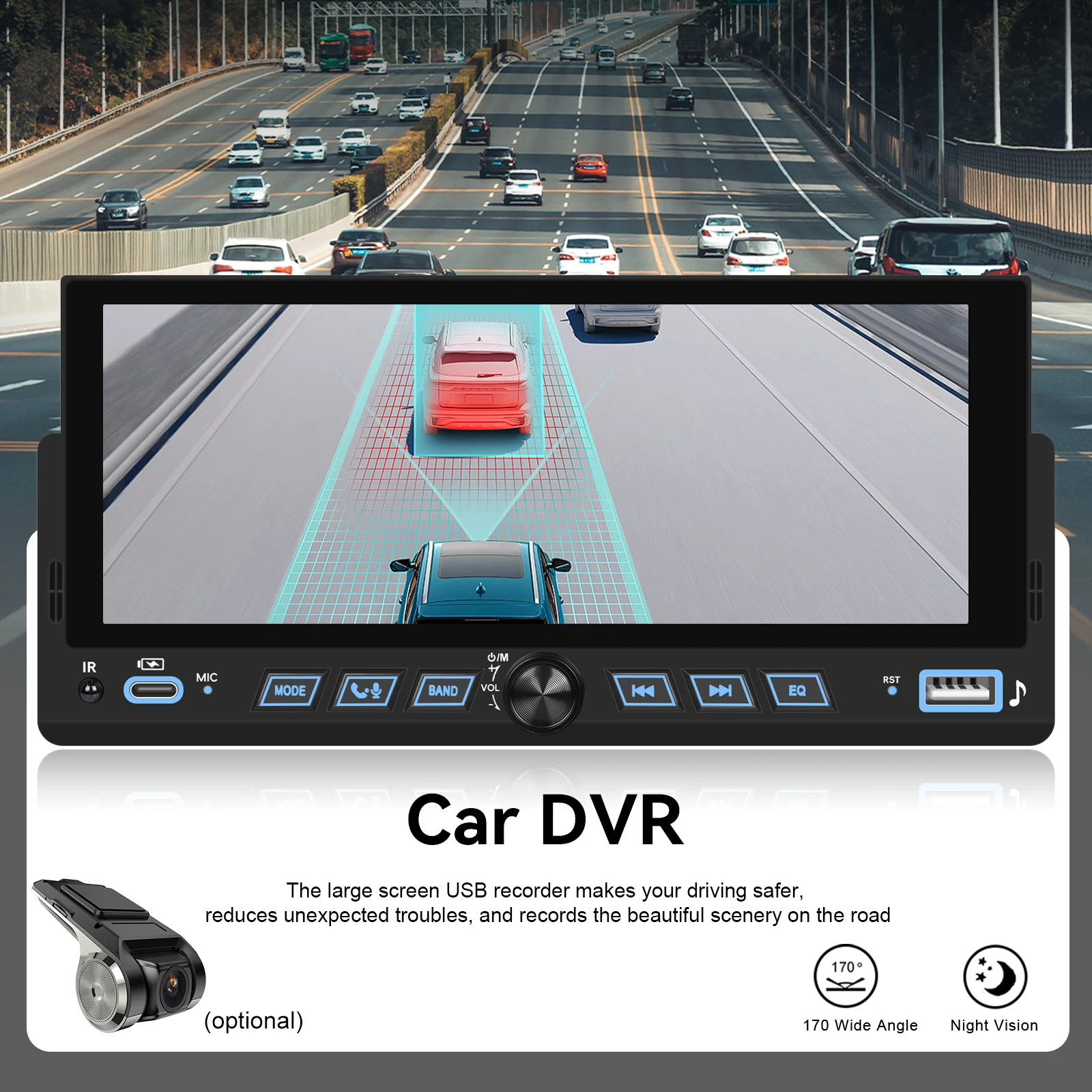 Podofo 'راديو السيارة 1Din مشغل MP5 لاسلكي Carplay أندرويد مشغل وسائط متعددة Type-C USB FM/RDS مرآة حبر ستيريو السيارة #5