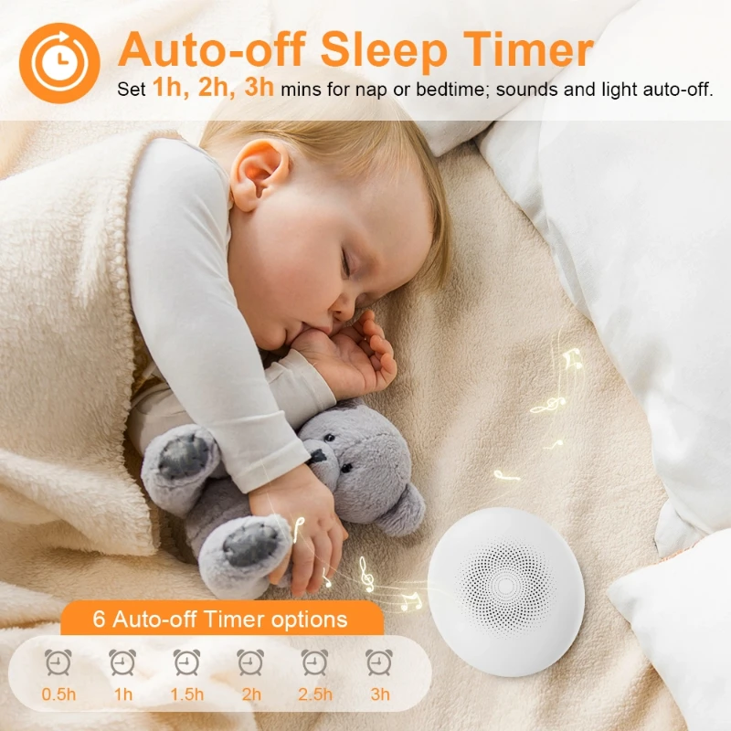Mini altavoz inalámbrico portátil para dormir con ruido blanco, compatible con inteligencia, luces de respiración temporizadas, ayuda calmante para dormir para bebés