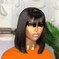 Brazilian Straight Bob Lace Wigs Glueless Straight Human Hair Wigs With Bangs Fringe Middle Part Bob Lace Wigs Realistic Scalp