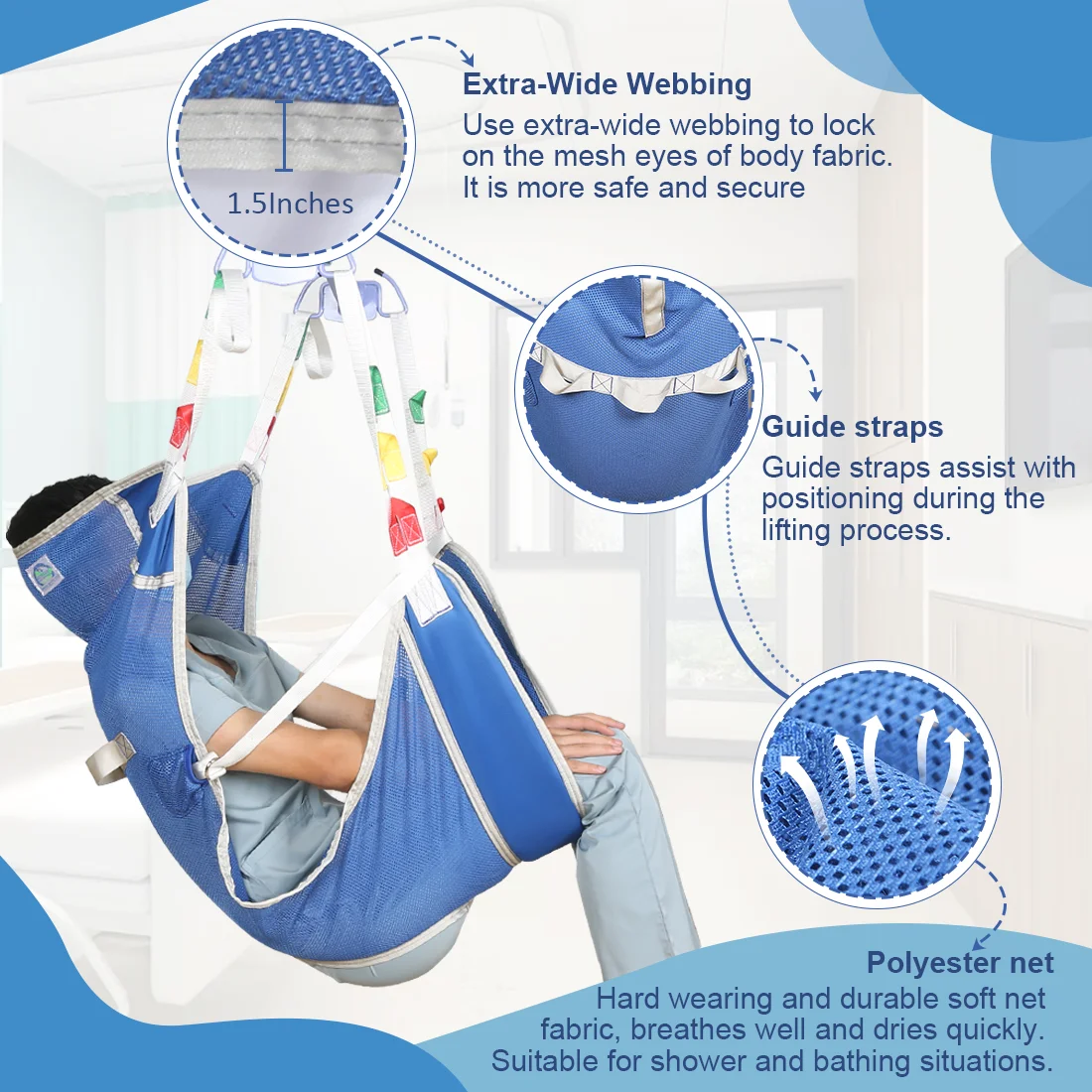 Full-Body Mesh Patient Hoist Sling with Commode Opening