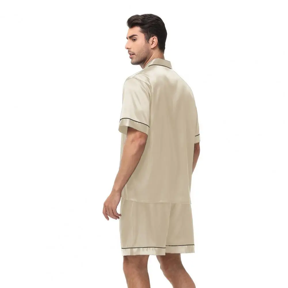 Men Satin Pajama Set Sleepwear for Man Summer Short Sleeve Button-Down Shirt & Shorts Pajamas 2 Piece Home Clothes Short Suit