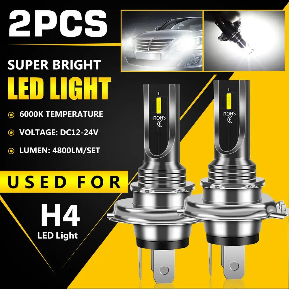 

2pcs H4 9003 Hb2 Led Headlight Bulb Kit High-low Beam Super Bright 6000k 360 Degree Lighting Lamp Bulbs