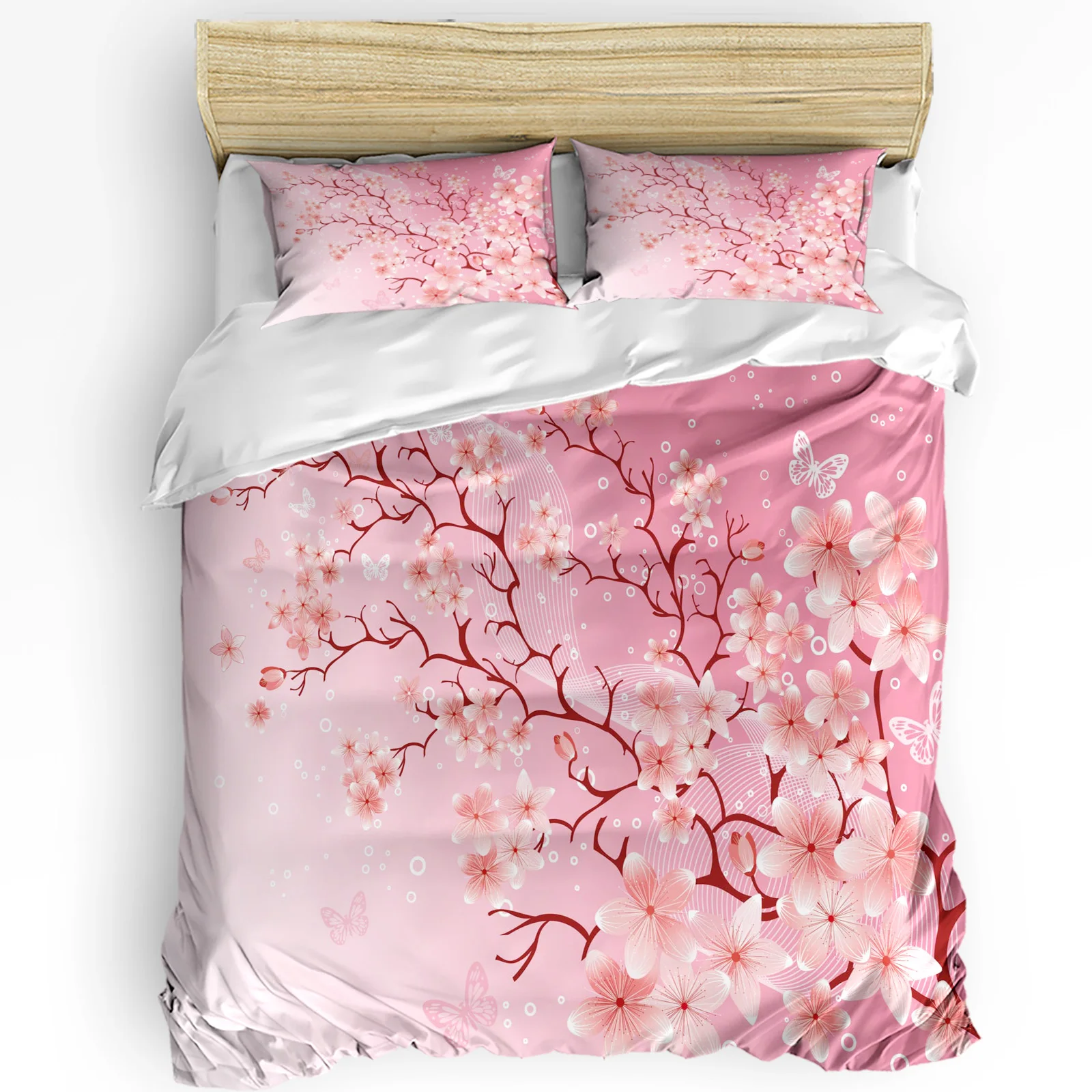 

Pale Pink Bedding Set For Bedroom Bed Home Japanese Cherry Blossom Sakura Tree With Roman Duvet Cover Quilt Cover And Pillowcase