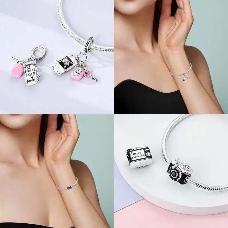 Motorcycle Eiffel Tower Pisa Globe Original Charm Silver Plated Beads Fit Bracelets Bag Keychain Charms DIY Women Gift Accessory