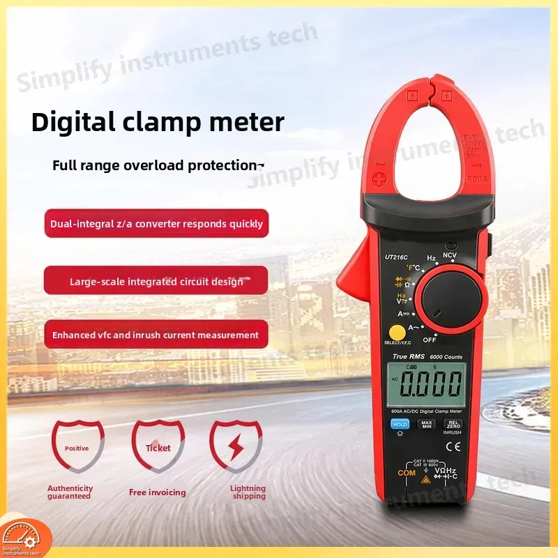 Digital Clamp Meter AC DC 600A High Precision Current Tester Multimeter with Backlit LCD Display for Electricians and DIY